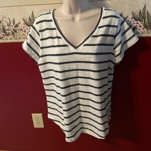 Sonoma Black and White Striped V-Neck Tee